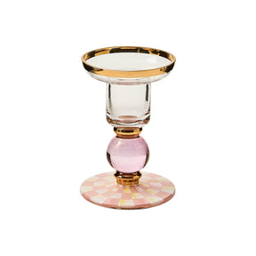 Cuddle Decor MacKenzie Childs Rosy Check Small Glass Candlestick pic1