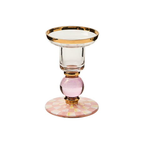 Cuddle Decor MacKenzie Childs Rosy Check Small Glass Candlestick pic1