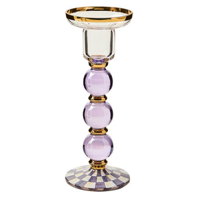 Cuddle Decor MacKenzie Childs Violet Check Large Glass Candlestick pic1