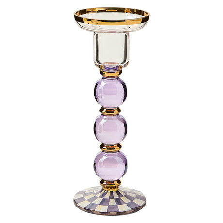 Cuddle Decor MacKenzie Childs Violet Check Large Glass Candlestick pic1