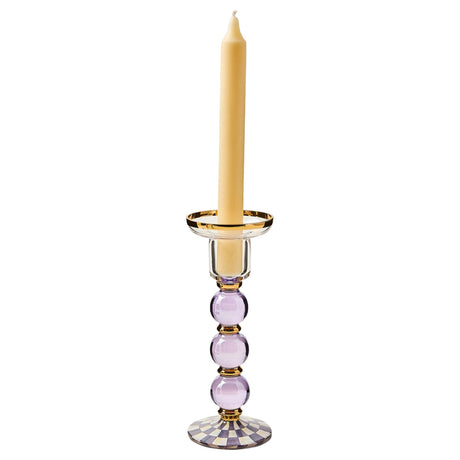 Cuddle Decor MacKenzie Childs Violet Check Large Glass Candlestick pic3