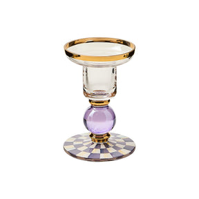 Cuddle Decor MacKenzie Childs Violet Check Small Glass Candlestick pic1