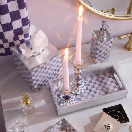Cuddle Decor MacKenzie Childs Violet Check Small Glass Candlestick pic3