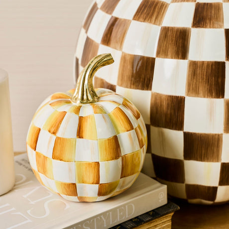 Cuddle Decor Mackenzie Childs Amber Check Mini Pumpkin 6" lifestyle