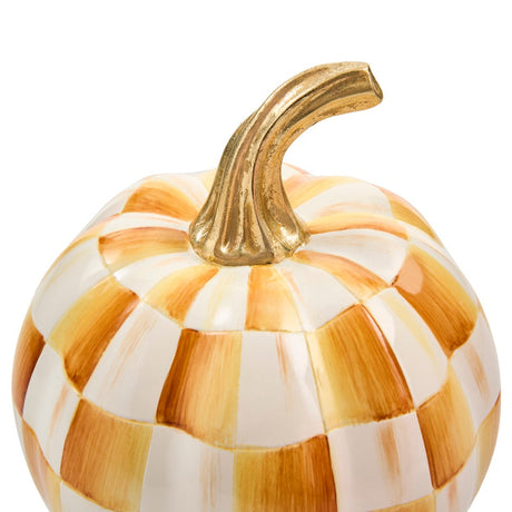 Cuddle Decor Mackenzie Childs Amber Check Mini Pumpkin 6" close up