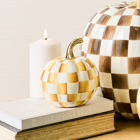 Cuddle Decor Mackenzie Childs Amber Check Mini Pumpkin 6" lifestyle