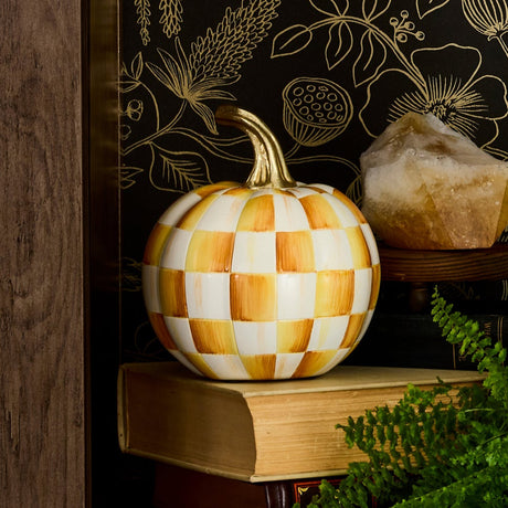 Cuddle Decor Mackenzie Childs Amber Check Mini Pumpkin 6" lifestyle