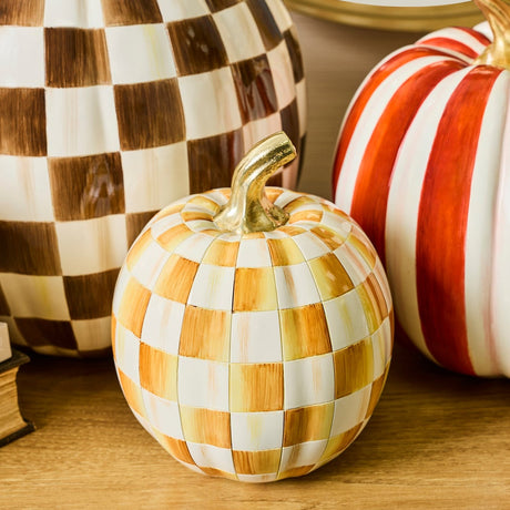 Cuddle Decor Mackenzie Childs Amber Check Small Pumpkin 8" lifestyle