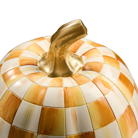 Cuddle Decor Mackenzie Childs Amber Check Small Pumpkin 8" close up