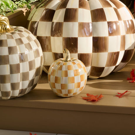 Cuddle Decor Mackenzie Childs Amber Check Small Pumpkin 8" lifestyle
