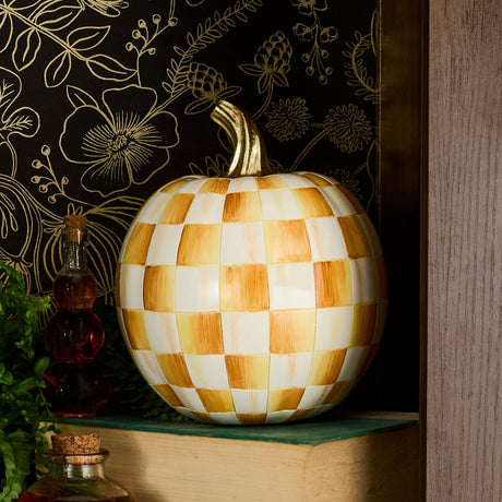Cuddle Decor Mackenzie Childs Amber Check Small Pumpkin 8" lifestyle