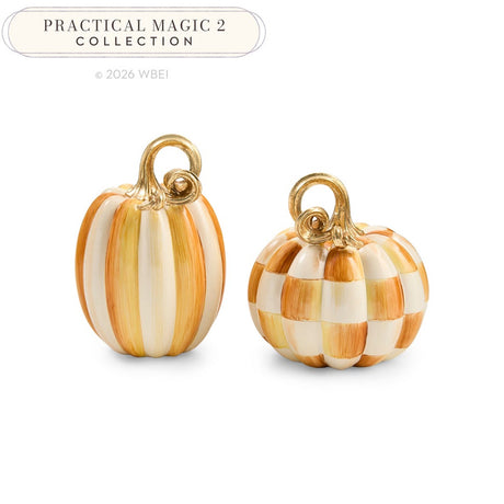 Cuddle Decor Mackenzie Childs Amber Check and Stripe Petite Pumpkins - Set of 2 front 