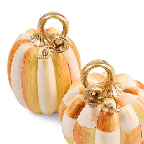 Cuddle Decor Mackenzie Childs Amber Check and Stripe Petite Pumpkins - Set of 2 close up 