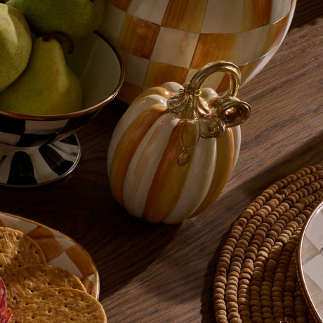 Cuddle Decor Mackenzie Childs Amber Check and Stripe Petite Pumpkins - Set of 2 lifestyle 