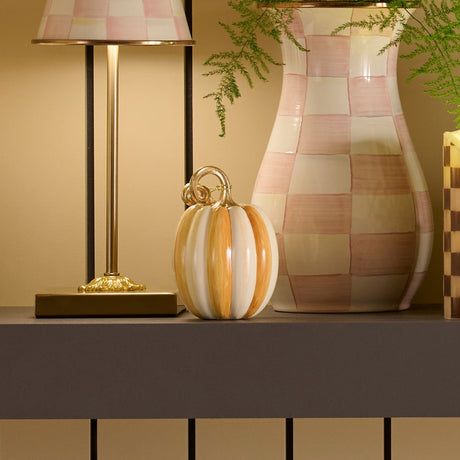 Cuddle Decor Mackenzie Childs Amber Check and Stripe Petite Pumpkins - Set of 2 lifestyle 