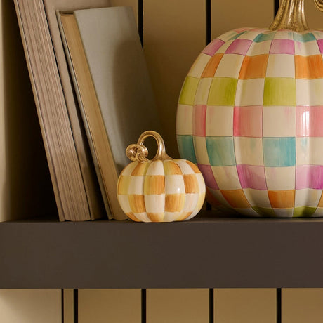 Cuddle Decor Mackenzie Childs Amber Check and Stripe Petite Pumpkins - Set of 2 lifestyle 