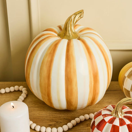 Cuddle Decor Mackenzie Childs Amber Stripe Medium Pumpkin 11" lifestyle