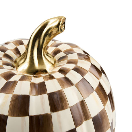 Cuddle Decor Mackenzie Childs Chocolate Check Medium Pumpkin 11" close up