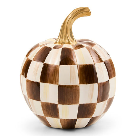 Cuddle Decor Mackenzie Childs Chocolate Check Mini Pumpkin 6" front