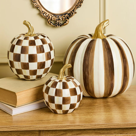 Cuddle Decor Mackenzie Childs Chocolate Check Mini Pumpkin 6" lifestyle