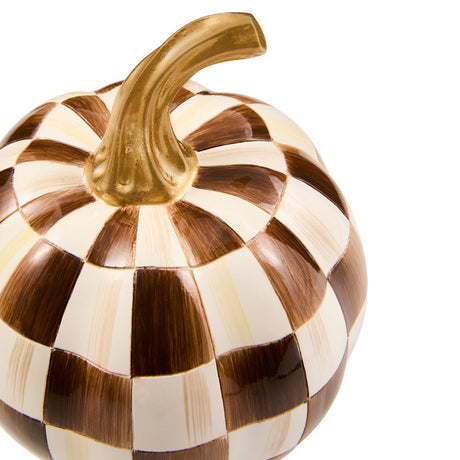 Cuddle Decor Mackenzie Childs Chocolate Check Mini Pumpkin 6" close up