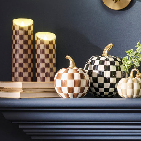 Cuddle Decor Mackenzie Childs Chocolate Check Mini Pumpkin 6" lifestyle