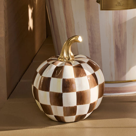 Cuddle Decor Mackenzie Childs Chocolate Check Mini Pumpkin 6" lifestyle