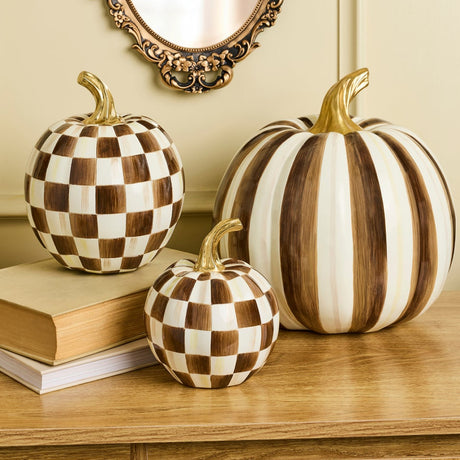Cuddle Decor Mackenzie Childs Chocolate Check Small Pumpkin 8" lifestyle
