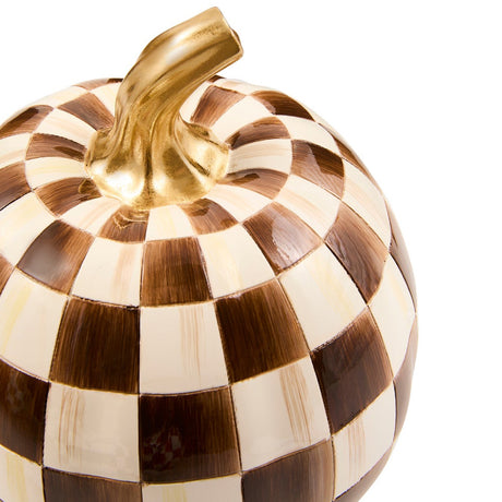 Cuddle Decor Mackenzie Childs Chocolate Check Small Pumpkin 8" close up