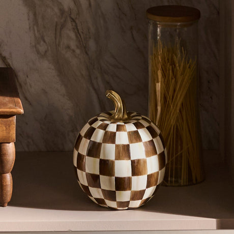 Cuddle Decor Mackenzie Childs Chocolate Check Small Pumpkin 8" lifestyle