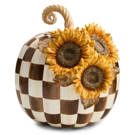 Cuddle Decor Mackenzie Childs Chocolate Check Sunflower Pumpkin 12.5" front