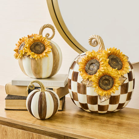 Cuddle Decor Mackenzie Childs Chocolate Check Sunflower Pumpkin 12.5" lifestyle