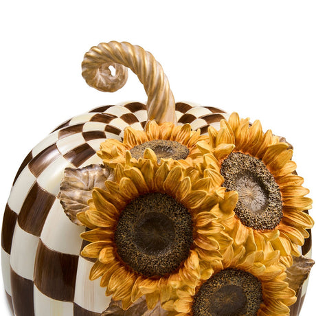 Cuddle Decor Mackenzie Childs Chocolate Check Sunflower Pumpkin 12.5" close up