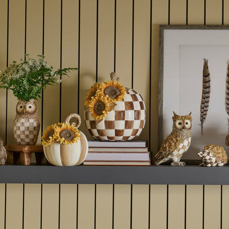 Cuddle Decor Mackenzie Childs Chocolate Check Sunflower Pumpkin 12.5" lifestyle