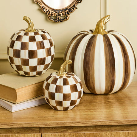 Cuddle Decor Mackenzie Childs Chocolate Stripe Medium Pumpkin 11" lifestyle