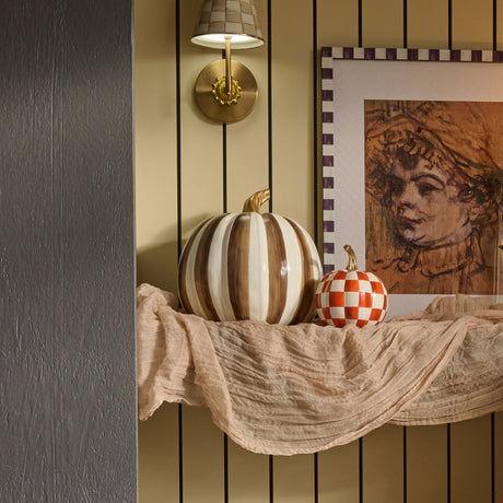 Cuddle Decor Mackenzie Childs Chocolate Stripe Medium Pumpkin 11" lifestyle