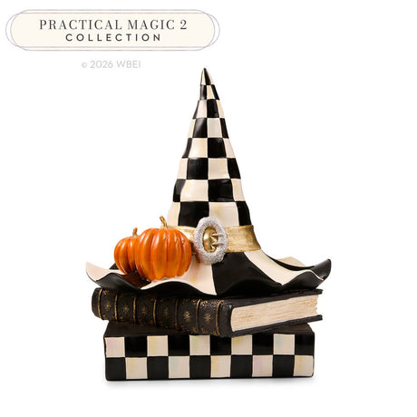 Cuddle Decor Mackenzie Childs Courtly Check Witch Hat on Books 13.5" front
