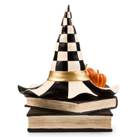 Cuddle Decor Mackenzie Childs Courtly Check Witch Hat on Books 13.5" back