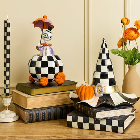 Cuddle Decor Mackenzie Childs Courtly Check Witch Hat on Books 13.5" lifestyle
