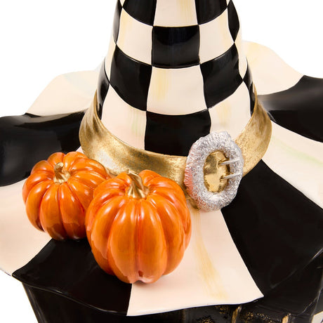 Cuddle Decor Mackenzie Childs Courtly Check Witch Hat on Books 13.5" close up