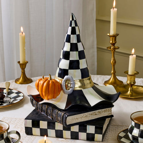 Cuddle Decor Mackenzie Childs Courtly Check Witch Hat on Books 13.5" lifestyle