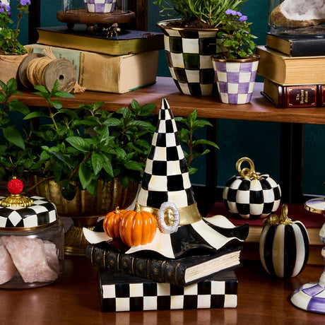 Cuddle Decor Mackenzie Childs Courtly Check Witch Hat on Books 13.5" lifestyle