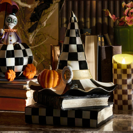 Cuddle Decor Mackenzie Childs Courtly Check Witch Hat on Books 13.5" lifestyle