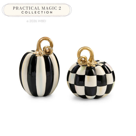 Cuddle Decor Mackenzie Childs Black Courtly Check and Stripe Petite Pumpkins - Set of 2 front