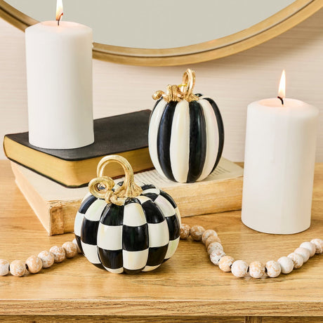 Cuddle Decor Mackenzie Childs Black Courtly Check and Stripe Petite Pumpkins - Set of 2 lifestyle