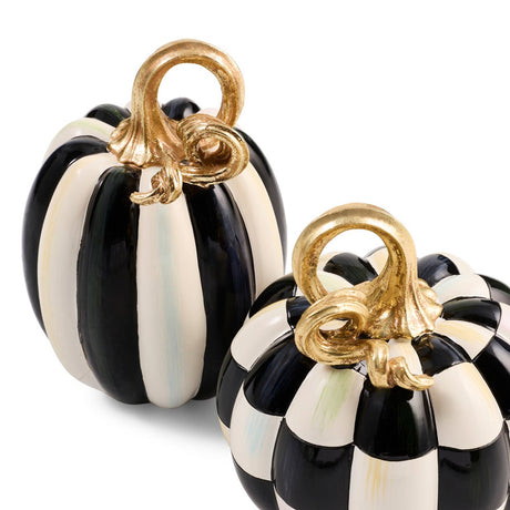 Cuddle Decor Mackenzie Childs Black Courtly Check and Stripe Petite Pumpkins - Set of 2 close up
