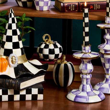 Cuddle Decor Mackenzie Childs Black Courtly Check and Stripe Petite Pumpkins - Set of 2 lifestyle