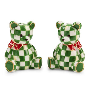 Cuddle Decor Mackenzie Childs Emerald Check Holiday Bear Salt & Pepper - Set of 2 front