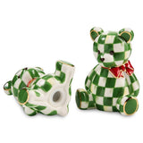 Cuddle Decor Mackenzie Childs Emerald Check Holiday Bear Salt & Pepper - Set of 2 front