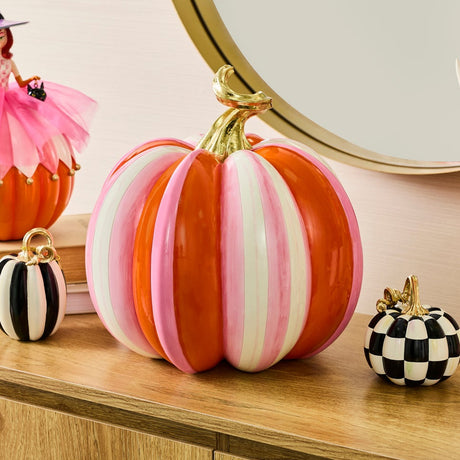 Cuddle Decor Mackenzie Childs Glam 'o' ween Fairytale Stripe Pumpkin 12" lifestyle 